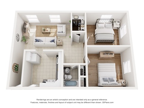 Floor plan for 2 beds, 1 bath, 900 sqft